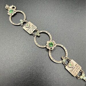 Danish Design by Pilgrim silver-plated bracelet with green crystals with quote